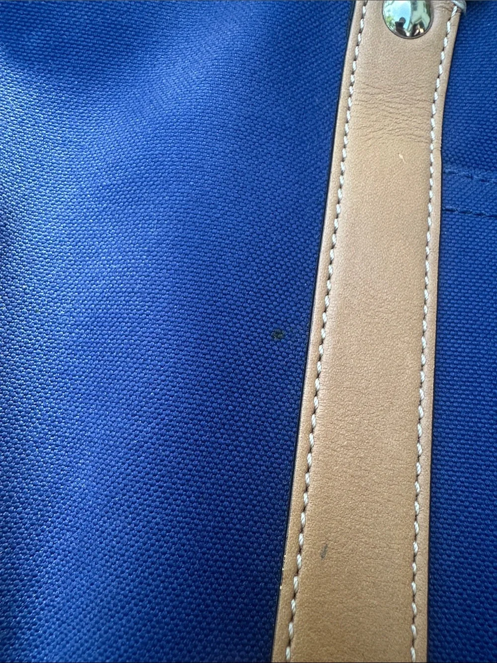 Coach Voyage Blue Canvas Tote Bag Tan Leather Handle Shoulder Bag Lined F77125
